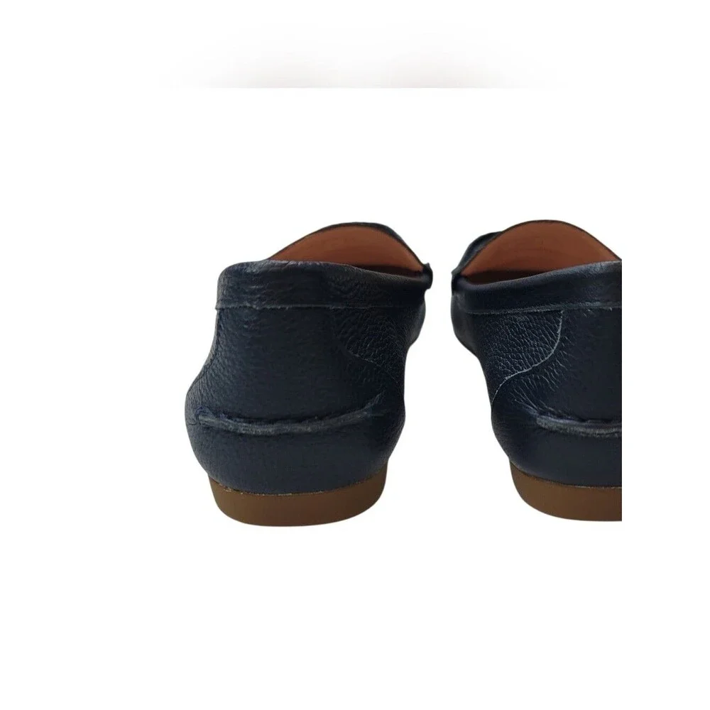 NEW Kate Spade Carmen Driving Loafer with Gold Logo in Pebbled Navy Blue Size 6
